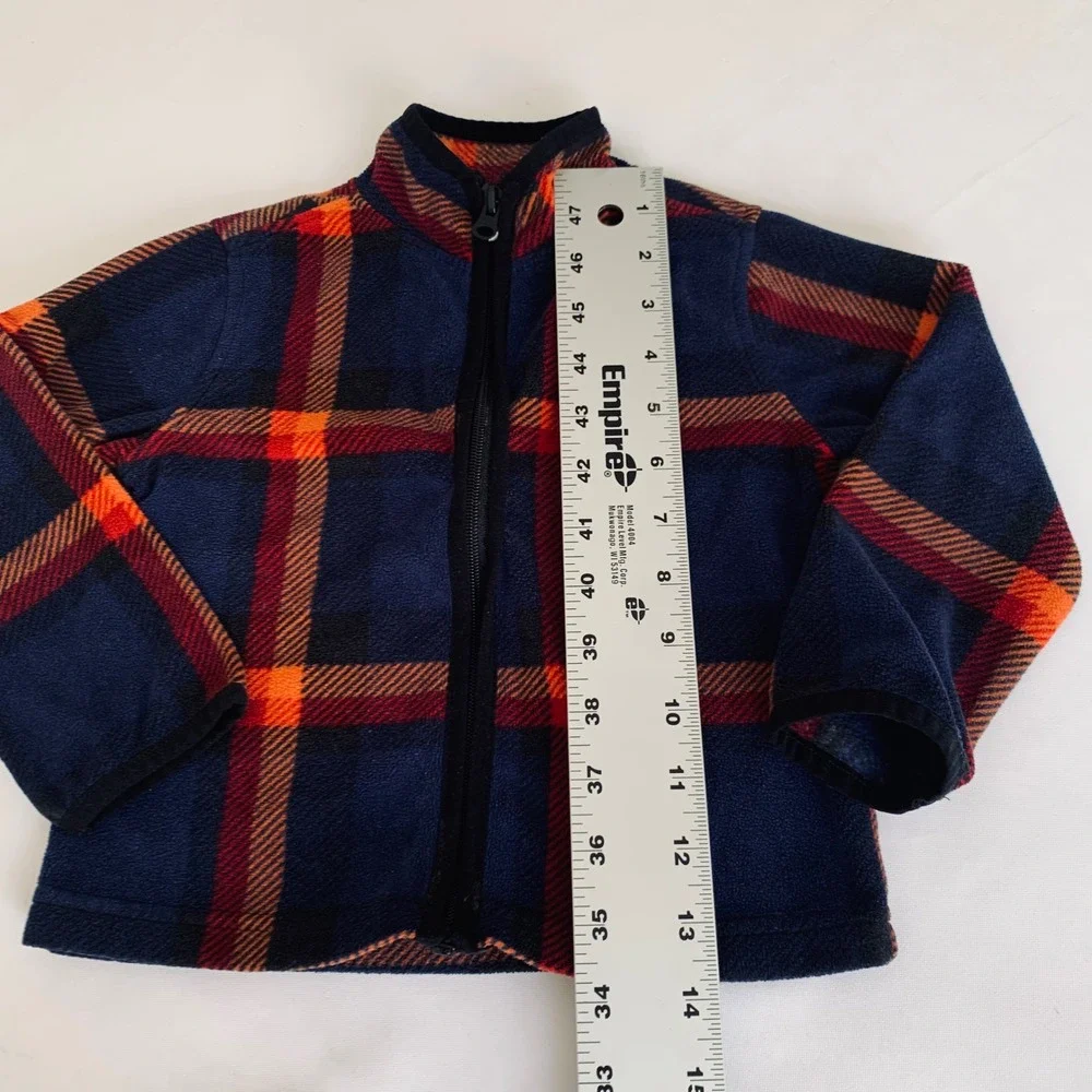 OshKosh B'gosh Fleece Jacket Kids 2T Navy Orange Plaid Full Zip Gorpcore Cabin